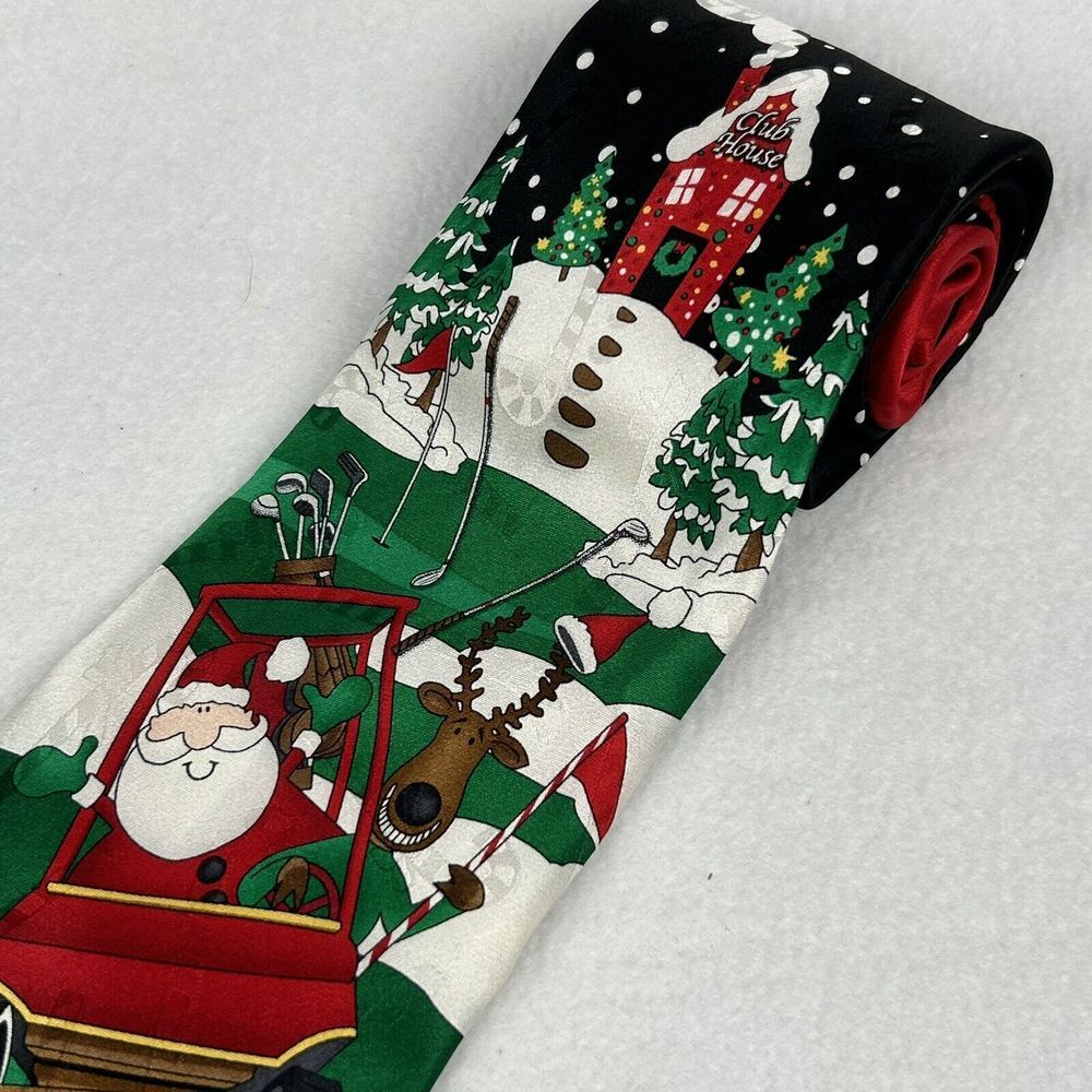 Hallmark Neck Tie Silk Novelty Graphic‎ Print Christmas Santa Golf Mens